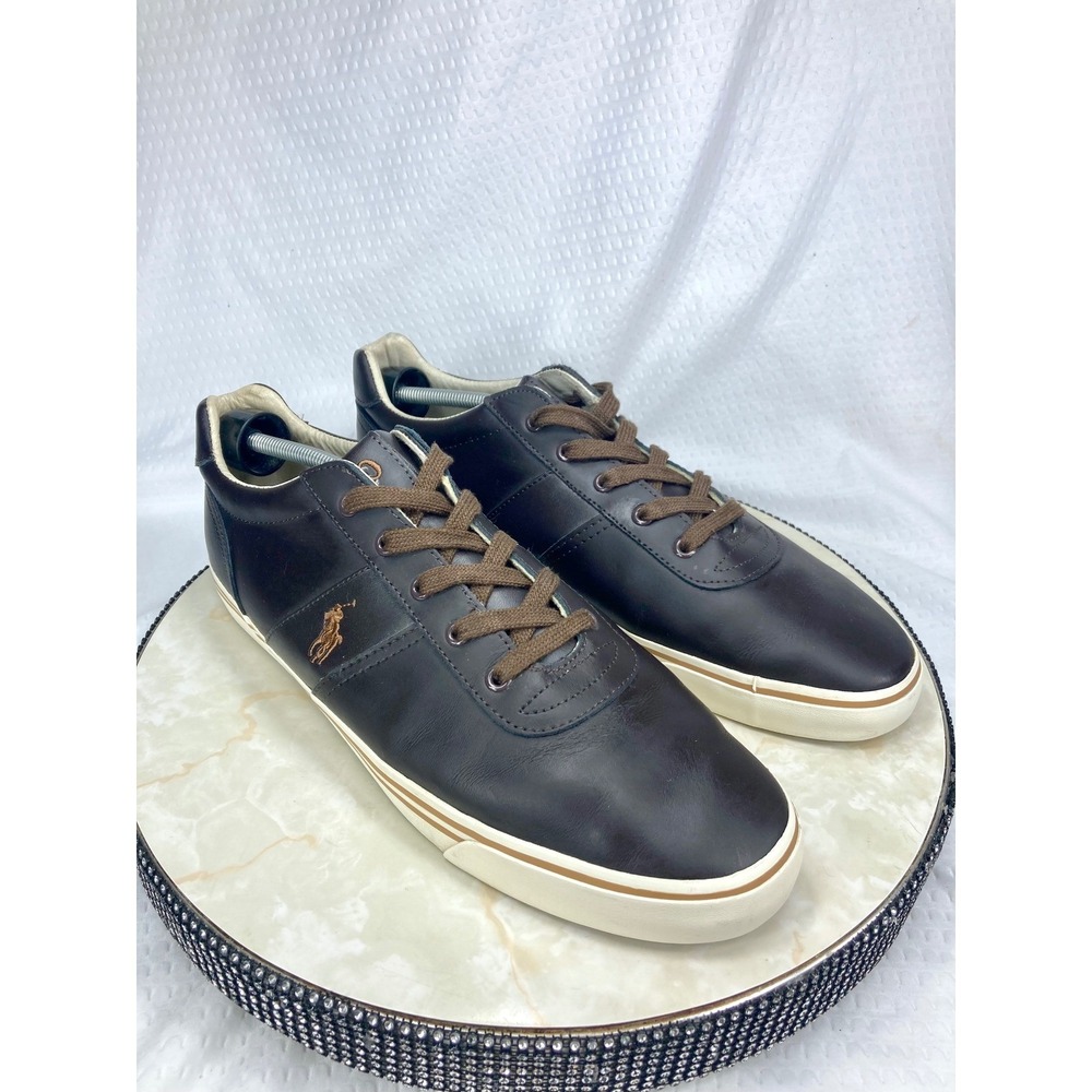 Polo Ralph Lauren Hanford Leather Sneakers Mens 14D Brown Pony Logo Casual Shoes
